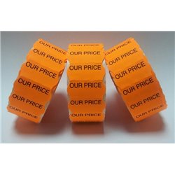 45,000 Fluorescent Orange 'Our Price' 26mm x 12mm Price Gun Labels CT4 Puma Lynx Motex Pricing